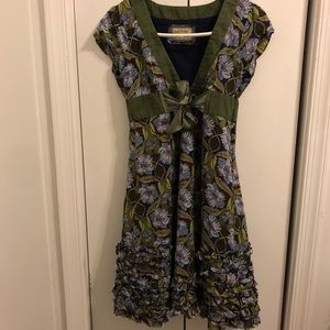 Free People Green and Brown Floral Dress Size 2